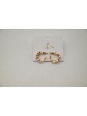 NWT Josslyn Double Row Pearl Mini Huggie Hoop Earrings Gold Tone Studs